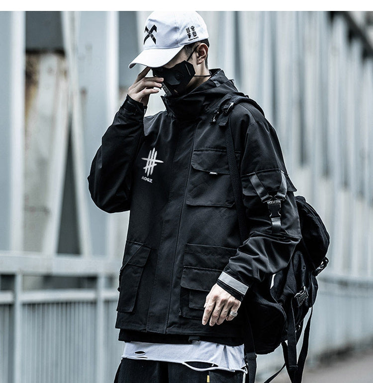 Reflective Zipper Cargo Jacket