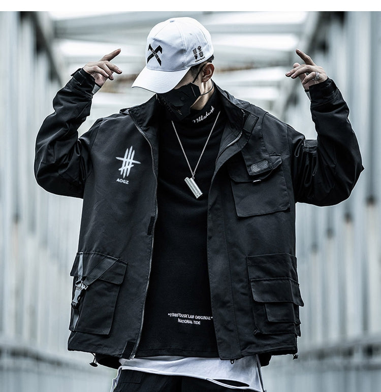 Reflective Zipper Cargo Jacket